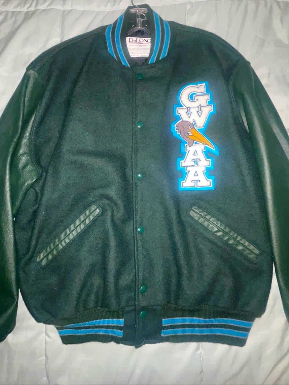 Men’s Dark Green Leather Sleeve Varsity Jacket - GWA Patch